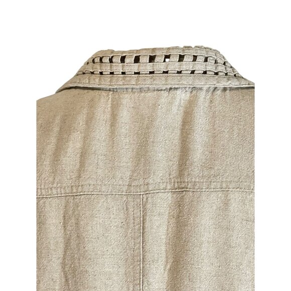 John Roberts Beige Button-Down Midi Dress Size 10 Linen/Rayon Blend Woven Trim S - Picture 11 of 15